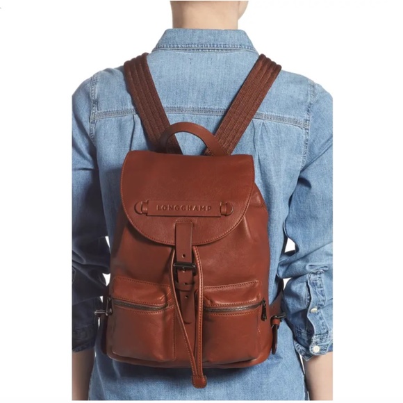 NEW $890 Longchamp Small 3D Leather Backpack in Cognac! - Picture 3 of 12